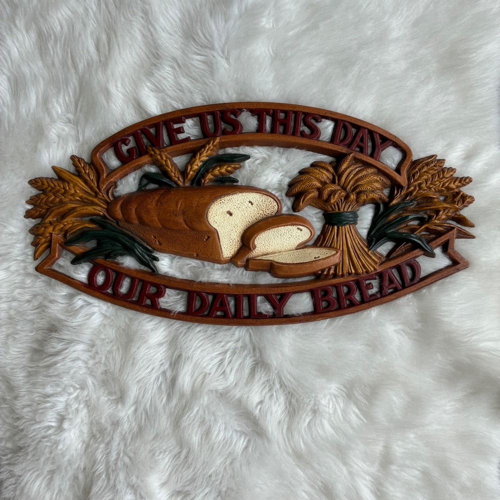 Vintage 1960s Sexton Give Us This Day Our Daily Bread Cast Metal Wall Hanging 15